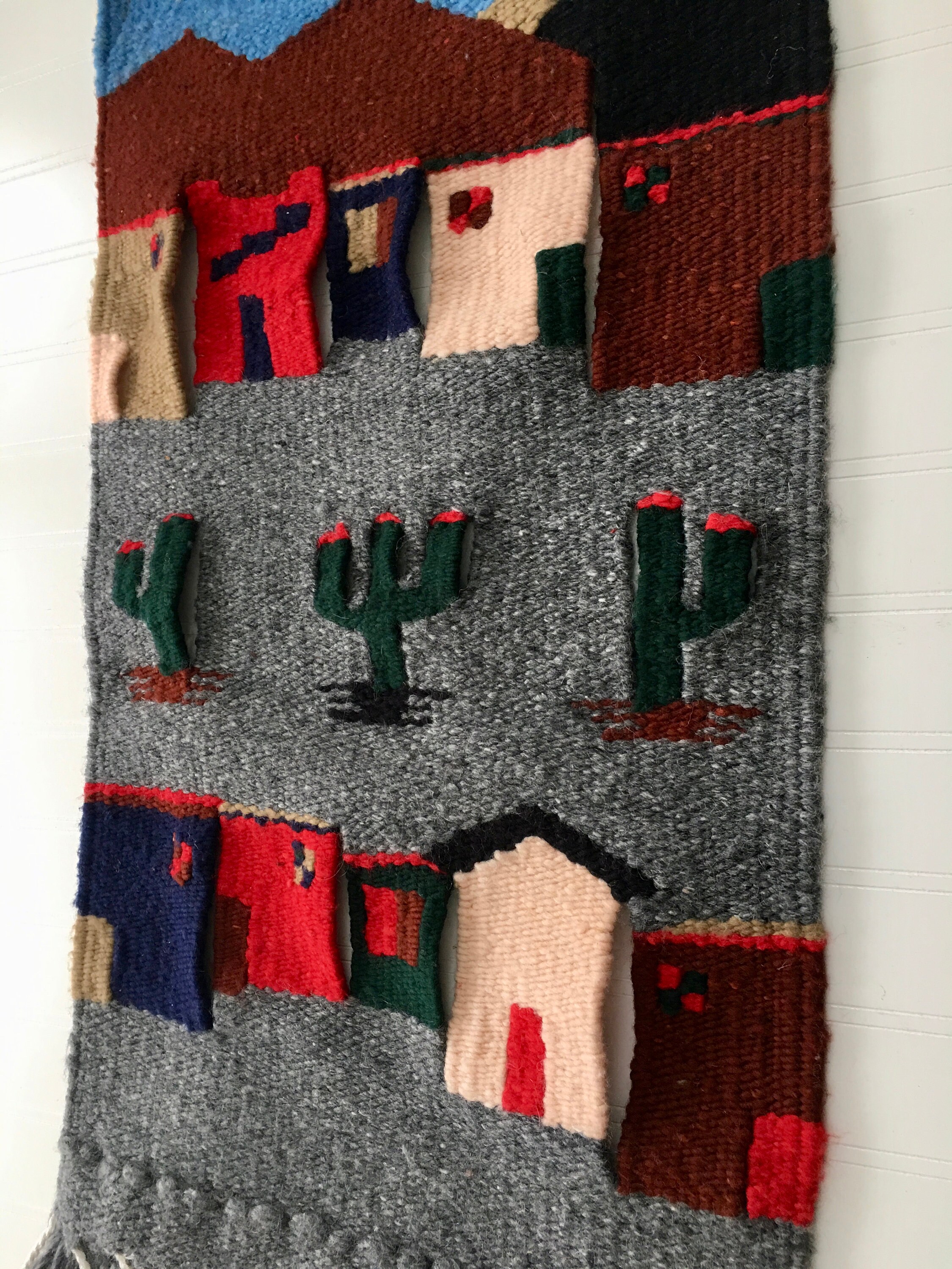 Vintage MEXICAN Woven Wall Hanging Table Rug Southwest Houses Etsy