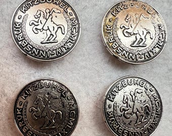 1964 INNSBRUK-KITZBUHEL MCMLXIV Set of 5 Silver Metal Buttons From