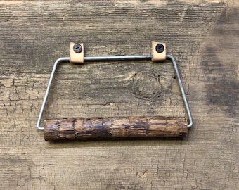 Rustic Toilet Paper Holder/Worm-carved Hardwood/Cabin Decor