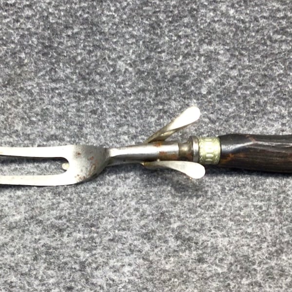 Stag Handle Meat Fork/Silver Band/Vintage Bone