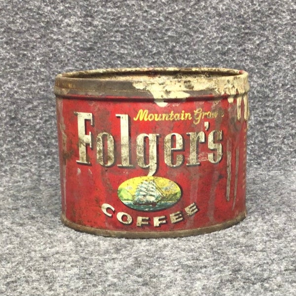 Lattina da caffè Folgers vintage/1959 Dimensioni rare/Shabby Chic pronta