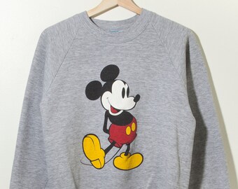 80s Vintage Mickey Mouse Walt Disney Raglan Crewneck Sweatshirt Heather Gray Made in USA Minnie Donald Duck Goofy 90s Disneyland Cartoon GAP Etsy