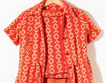 Vintage 1960s Custom Two Piece Skirt Set Orange Floral Print Made in USA