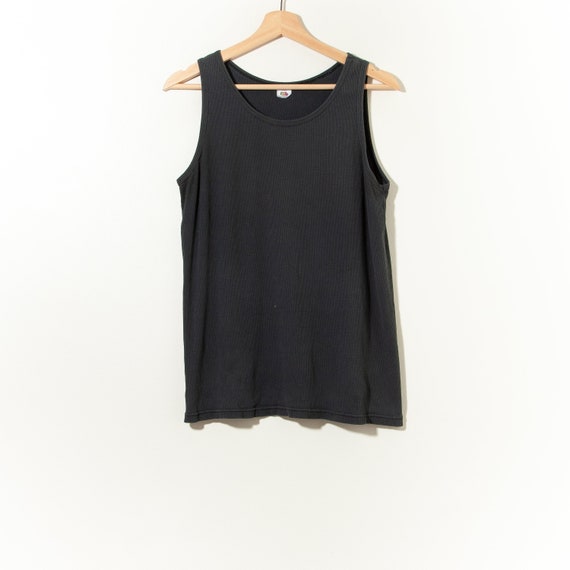 Vintage 90s Distressed Black Ribbed Tank Top Sun F
