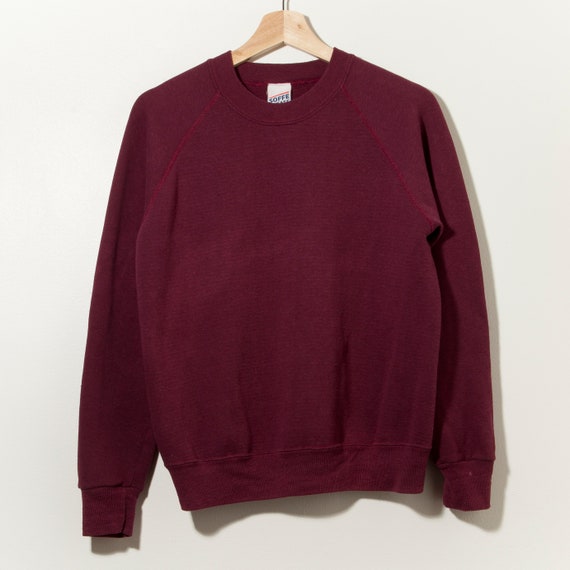70s Vintage Raglan Crewneck Burgundy Sweatshirt M… - image 1