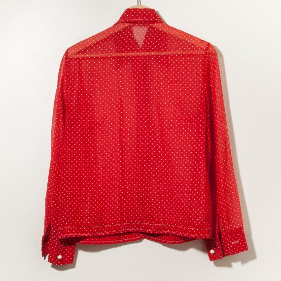 Vintage 60s Sheer Blouse Red White Polka Dot Sing… - image 2