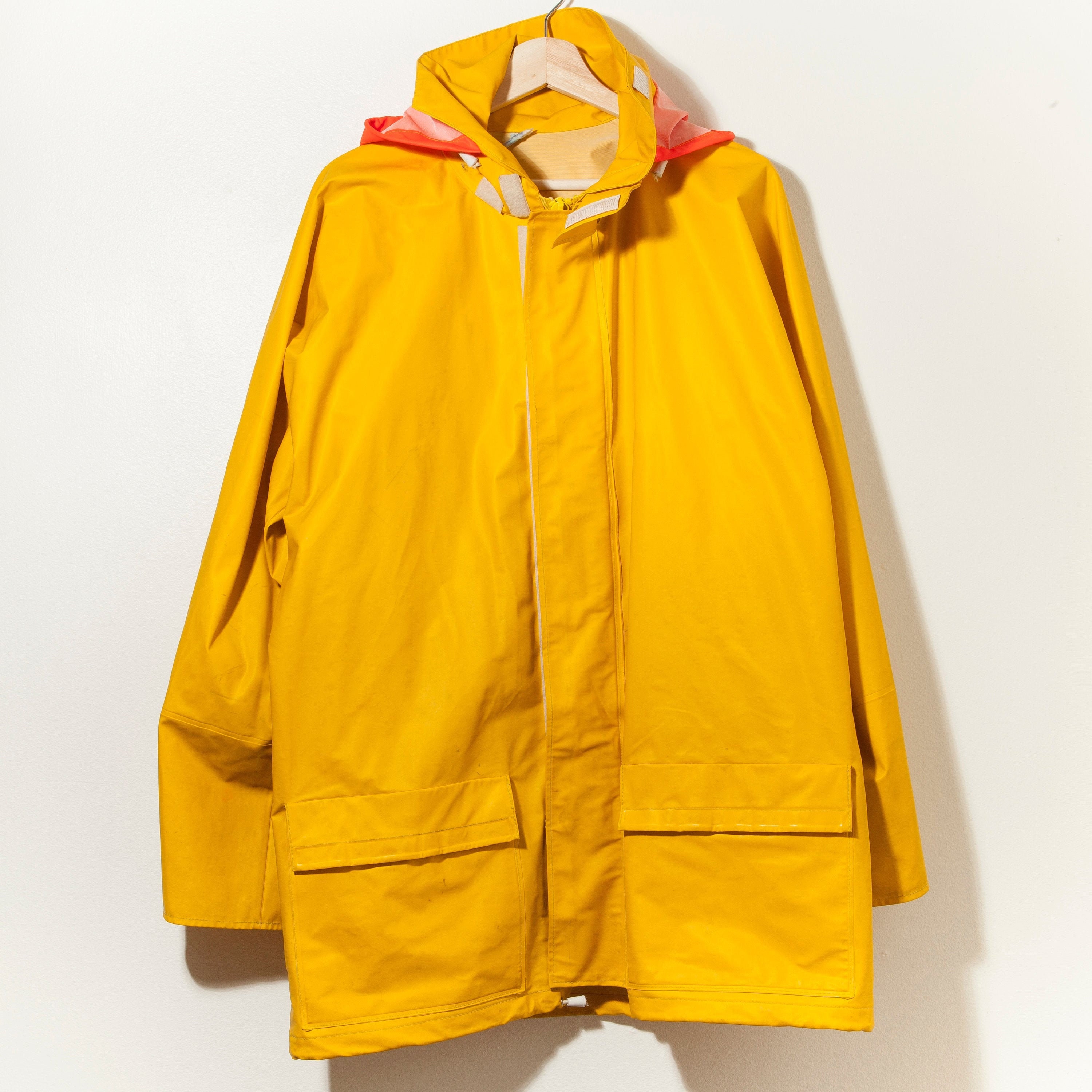 Vintage 1980s Yellow Fishing Rain Jacket Coat Rubber Heavy Duty