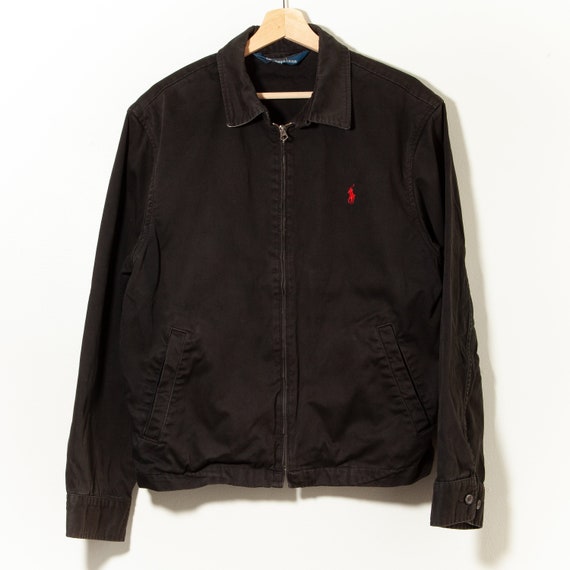 Vintage 1990s Ralph Lauren Polo Bomber Jacket Distressed Sun Faded Black  Cotton