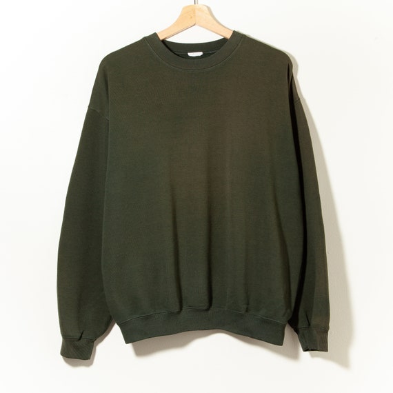 90s Vintage Distressed Sun Faded Crewneck Sweatshirt Hunter Green Worn to Perfection