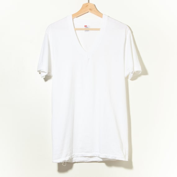 90s Vintage Single Stitch White V-Neck T-Shirt Han