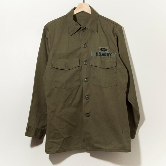 Vintage 70s 60s US Army Utility Shirt Double Pocket Single Stitch 