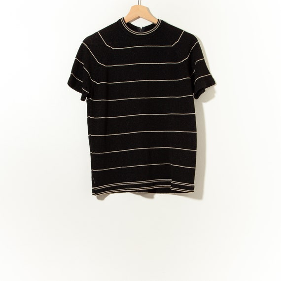 Vintage 60s Stripped Short Sleeve Mod Mock Neck To