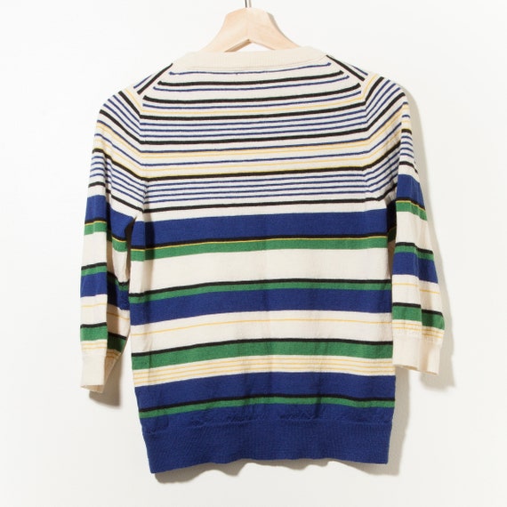 90s Stripped Sweater 3/4 Sleeve Distressed Retro … - image 2