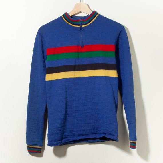 60s Vintage Wool Cycling Jersey Blue 