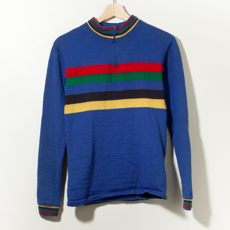60s Vintage Wool Cycling Jersey Blue Rainbow Striped Single Etsy UK