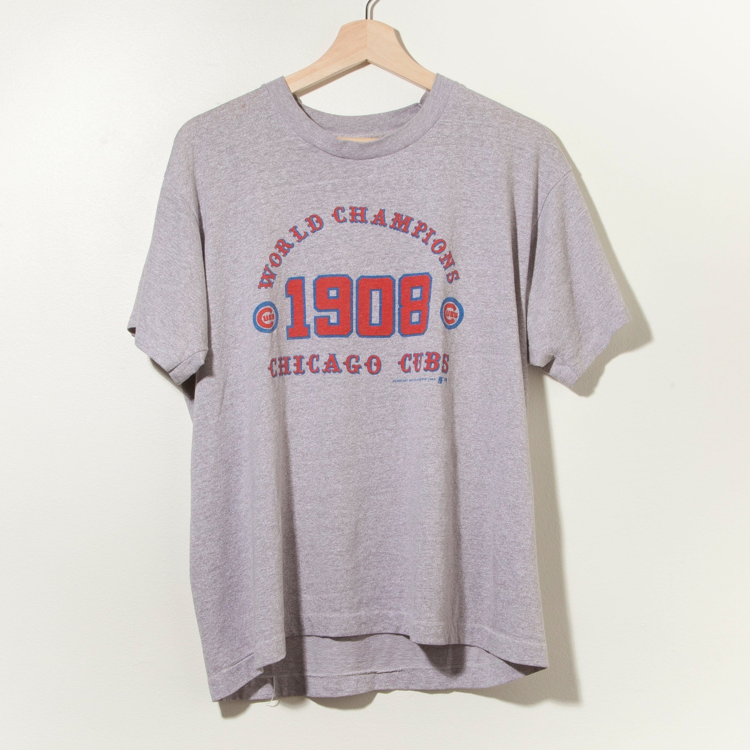 thecaptainsvintage 80s Chicago Cubs World Champions MLB Baseball 1908 Heathered Grey T-Shirt Small