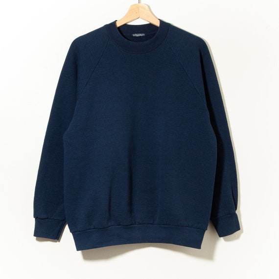 Vintage 1990s Raglan Crewneck Sweatshirt Navy Blu… - image 1