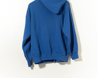 80s Vintage Distressed Blank Royal Blue Zipper Hoodie Sweatshirt Pannill Made in USA Athletic Sportswear Workwear