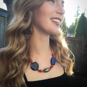 Red Blue Necklace, Tibetan Necklace, Turquoise Necklace, Ethnic Necklace, Statement Necklace, Unique Gift, Chunky Necklace, Anniversary Gift