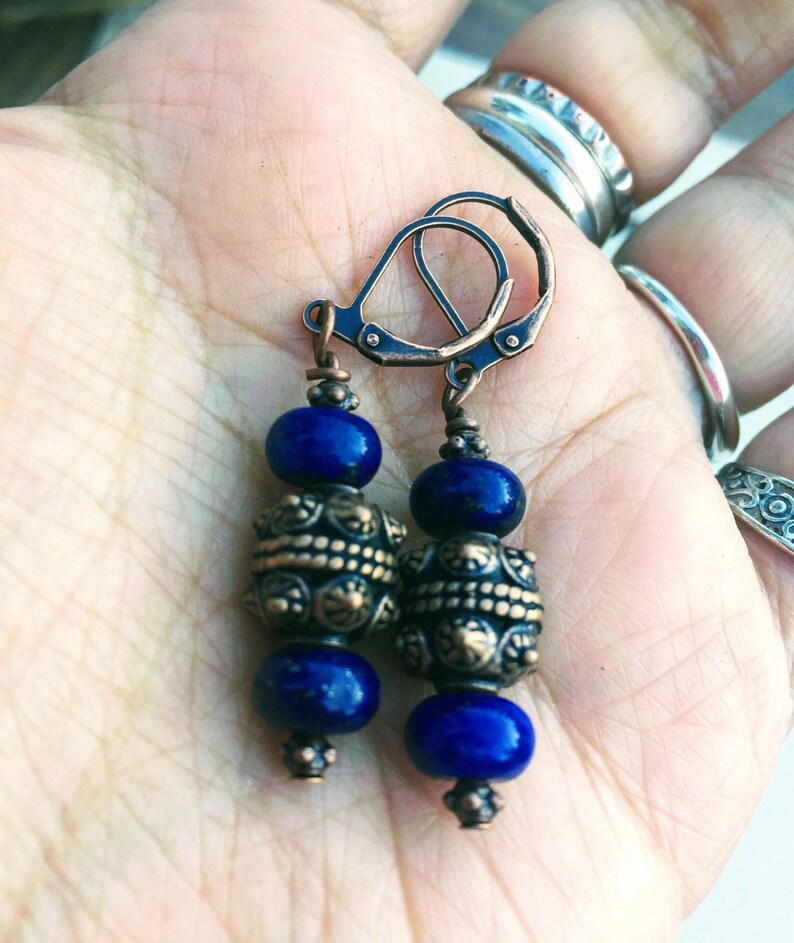 Lapis Lazuli Jewelry Tree Of Life Statement Necklace Blue Copper Necklace Dangle Earrings Zen Yoga Meditation Inspirational Gift For Women