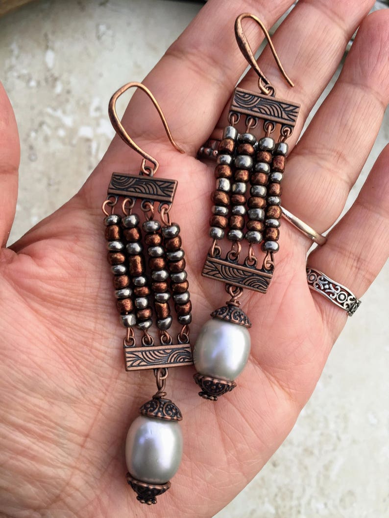 Pearl Earrings Long Earrings Oversized Earrings Boho Etsy