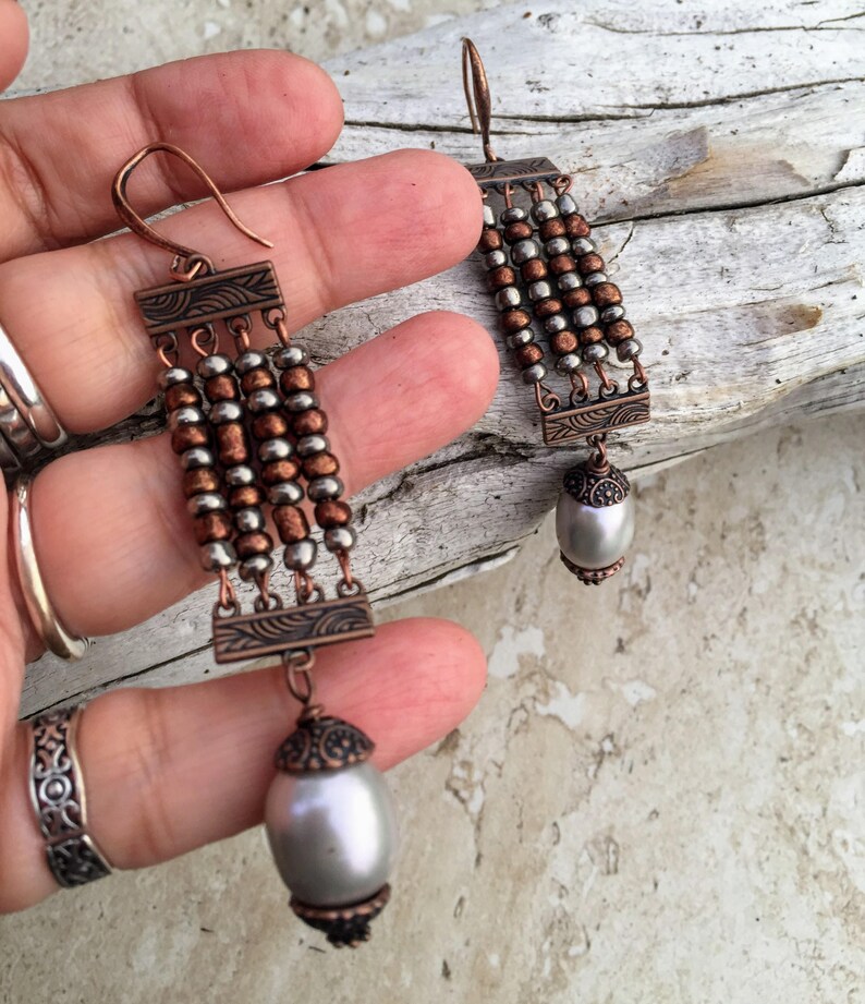 Pearl Earrings Long Earrings Oversized Earrings Boho Etsy