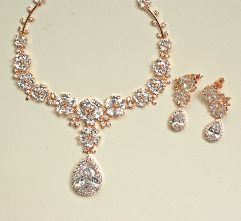 Rose Gold Wedding Jewelry Set Rose Gold Crystal Bridal Set Etsy