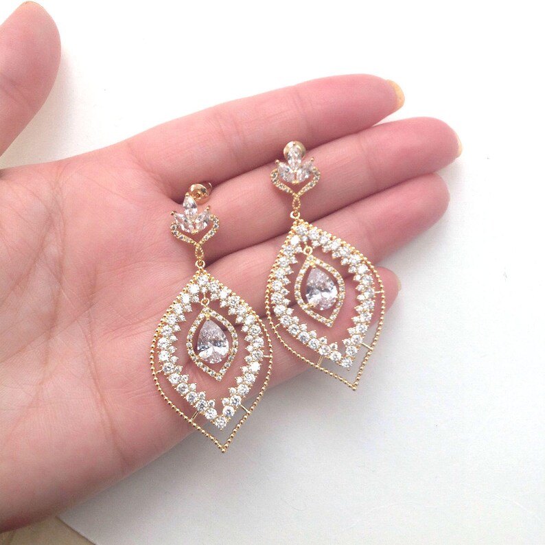 Bridal Statement Earrings Large Earrings for Bride Gold Etsy