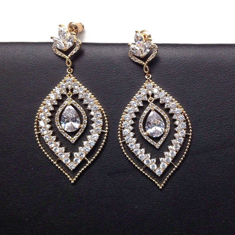 Bridal Statement Earrings Large Earrings for Bride Gold Etsy