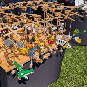 Unique, Hand-made,  Hand-Painted Wooden Marinettes with a Wooden Hand-made Stand