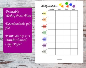 printable weekly meal plan template with coordinating etsy weekly meal plan printable