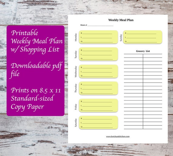 printable weekly meal plan for breakfast lunch dinner meal etsy weekly meal planning