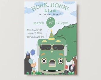 Honk, Honk! Trash Truck Birthday Invite