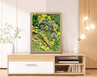 Moss Wall Art, living wall, Preserved Moss, Hanging Vertical Garden, Unique Gif, Plant Decor, Moss Artwork, Pole & Reindeer, Fern art plant