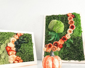 Moss Wall Art, fall wall decor, floral Moss Frame, Preserved Moss, Dried Flowers, Autum art vibes, Nature Inspired, Artwork Thanksgiving
