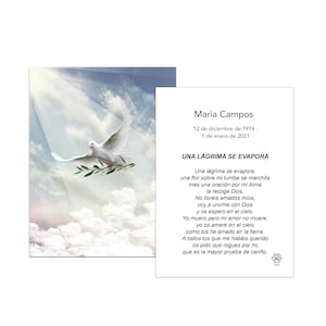 50 Tarjetas de recordatorios funerales, tarjetas conmemorativas dove flying prayer cards, memorial cards #1004
