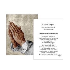 50 Tarjetas de recordatorios funerales, tarjetas conmemorativas,manos orando,  praying hands prayer cards, memorial cards #1006