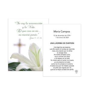 50 Tarjetas de recordatorios funerales, tarjetas conmemorativas Lirio, Lily memorial cards #1012
