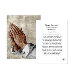 50 kartek z modlitwą pogrzebową: projekt z modlącymi się rękami, pamiątka na pamiątkę