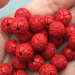 50 PCS Red Cinnabar &quot;FU&quot; Beads: Handwork Spacer Beads (6-15 mm)