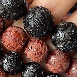 Natural Sandalwood Engraved Tibetan Buddhist OM Mantra Bead 10 mm 12 mm 15 mm 18 mm 20 mm,Om Mani Padme Hum,Prayer Beads,Mala Yoga Beads