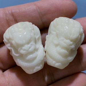 2 Sets Natural Tagua Nut Dragon Engraved Guru Beads (18-20mm)