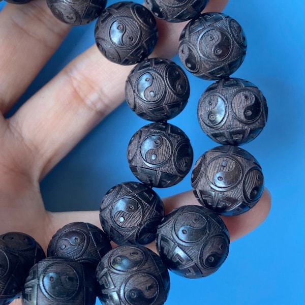 Blackwood Engraved Yinyang Beads 12/ 15 /18/20 mm,Taiji Spacer Beads,Wood Loose Beads,Imitation Beads,Prayer Beads,Mala Beads,Yoga Beads