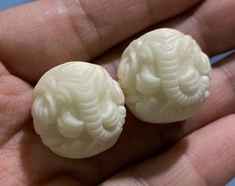 Perline di elefante incise con noce Tagua naturale 16-20 mm, perline distanziatrici Ganesha, perline di legno, perline bianche, accessori fai da te, risultati fai da te