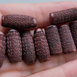 5 PCS Sandalwood Carving Bucket Beads 8*20 mm, Natural Sandalwood Beads,Prayer Beads,Mala Beads,Sandalwood Yoga Beads