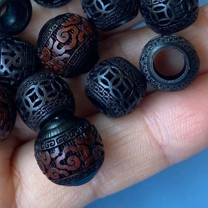 2 Stück Blackwood geschnitzte Big Loch Spacer Perlen 10-13 mm, Barrel Perlen, Laterne Perlen, Gebetskette, DIY Schmuck machen Zubehör, Mala Perlen