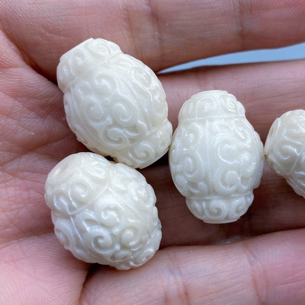 2 PCS Natural Tagua Nut Engraving Barrel Beads 16-20 mm, Tube Spacer Beads,Wood Beads,White Beads,Drum Beads, DIY Accessories,DIY Findings