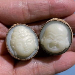 2 PCS Natural Bodhi  Engraved Buddha Head Beads,Bodhi Spacer Pendant,White Beads,Beads for Handwork, DIY Accessories