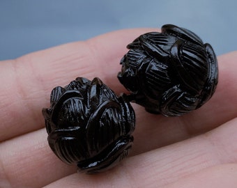 Black Sandalwood Carved Lotus Beads: Engraved Spacer Bead (1 PC)