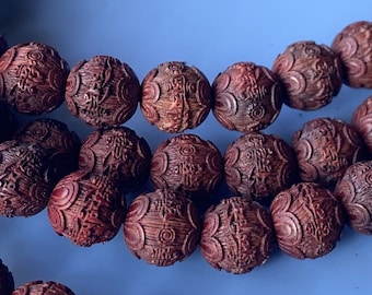 Carved Rosewood OM Mantra Beads: Mala Prayer Beads (8mm 10mm 12mm)